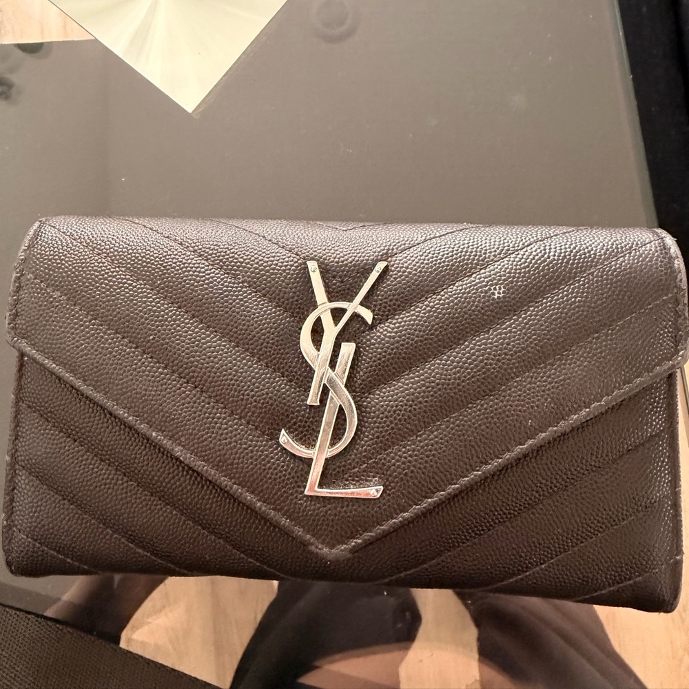 Yves Saint Laurent Dark Brown Chevron Clutch